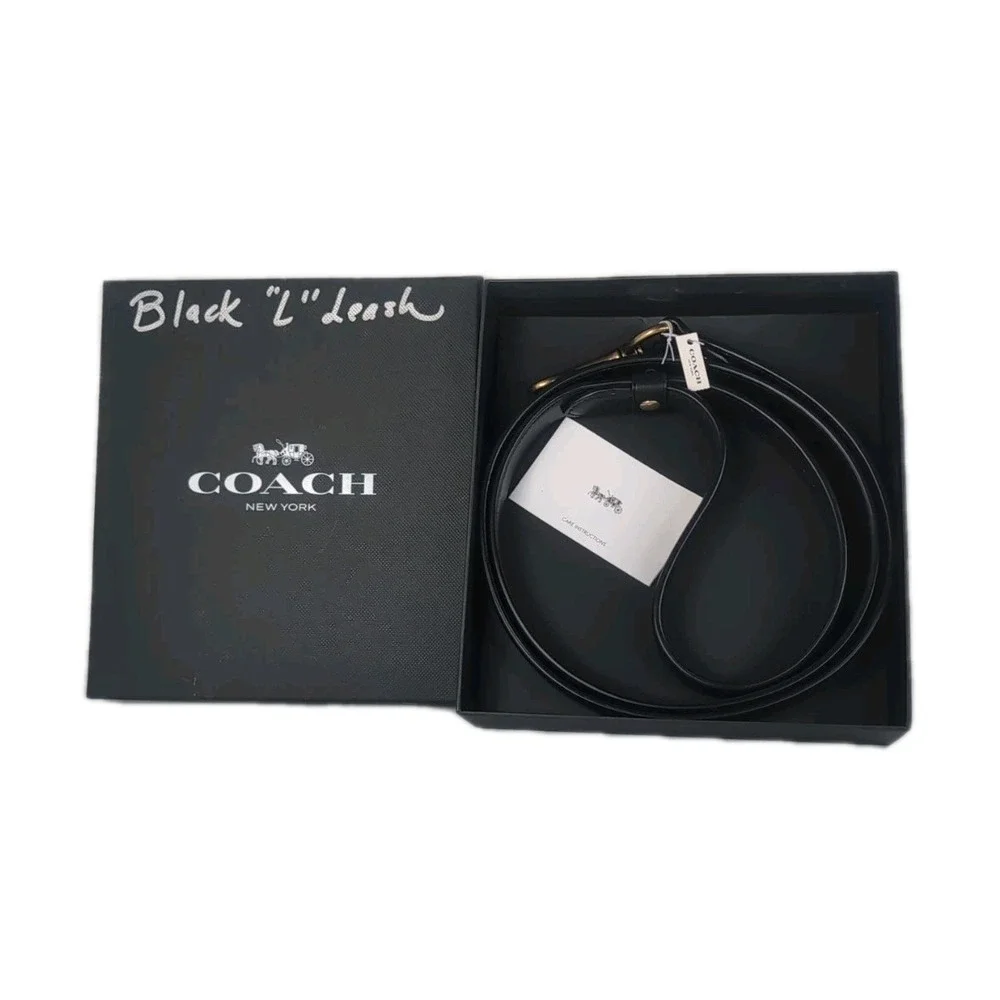 Authentic COACH Posh Black Leather Dog Leash Size Large New With Box & Tag!!